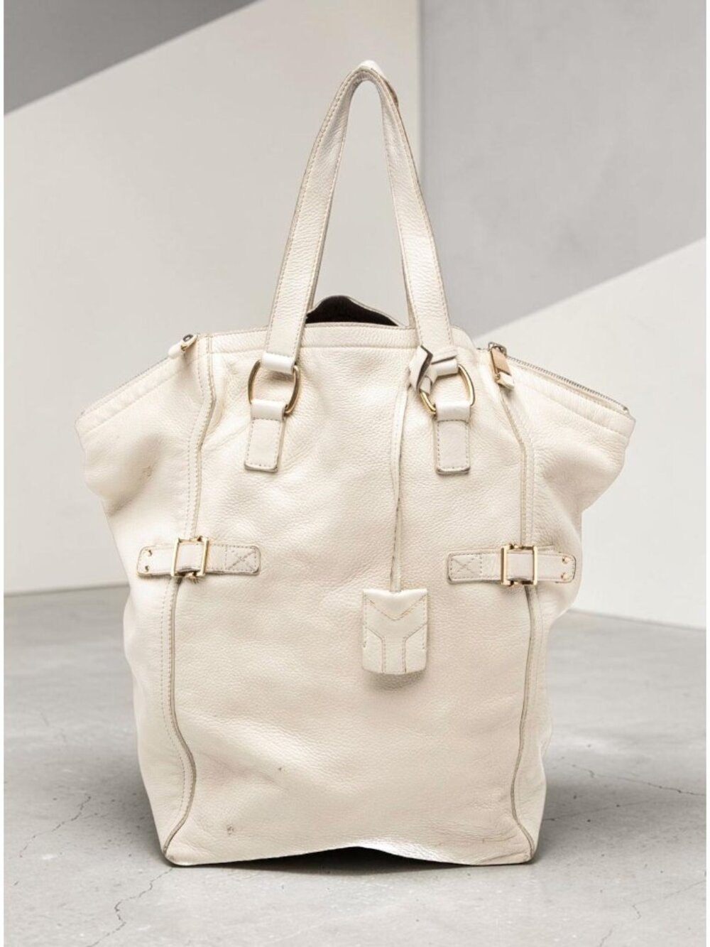 YSL Saint Laurent Vintage White Leather Tote Bag